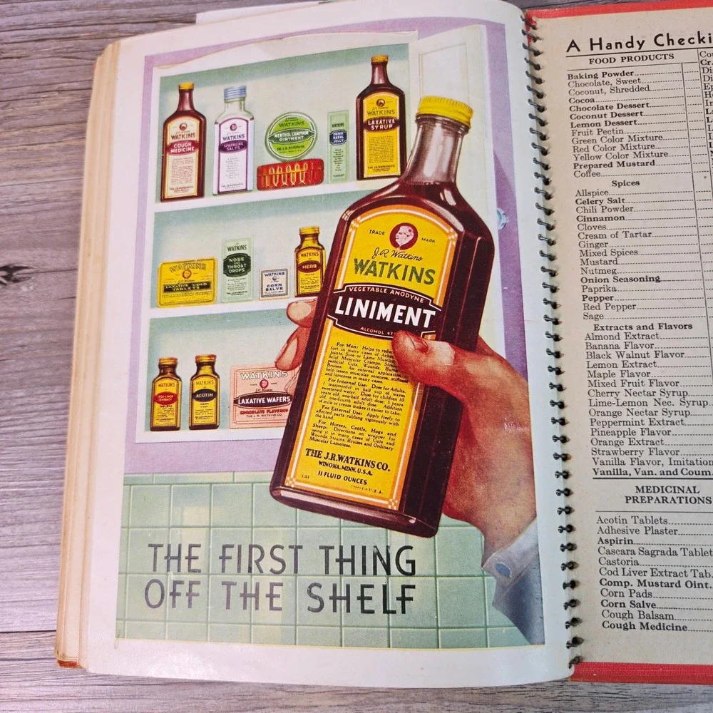 Vintage 1936 Watkins Cook Book Spiral Bound Retro Recipes JR Watkins Co Winona